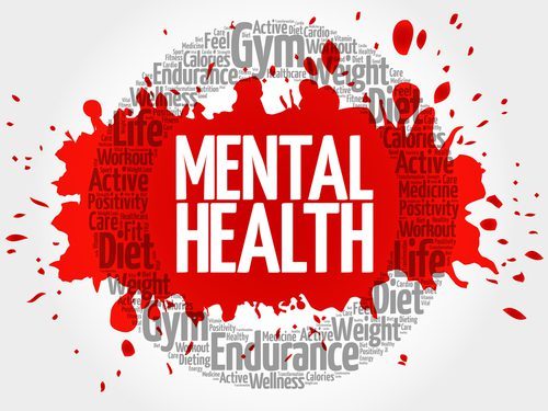 mental health word spelled out with red