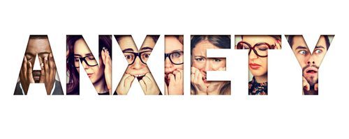 anxiety word spelled out with images of people